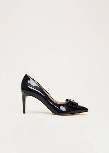 Phase Eight Patent Bow Court Heels Navy USA | 9456083-WH